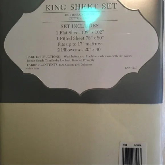 NWT 400 thread count king Cambridge off white sheets - Picture 5 of 5